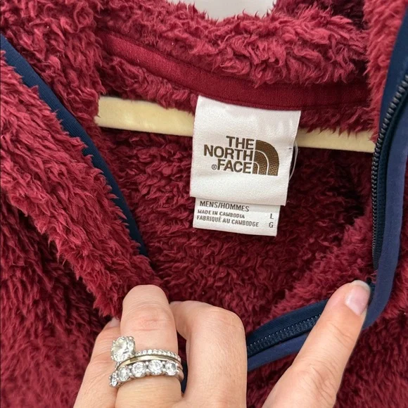 North Face Pullover Hoodie Mens LARGE Red/Maroon Sherpa Fleece Hooded Jacket L - Picture 2 of 3